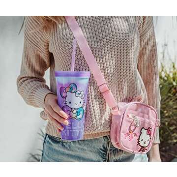 Sanrio Hello Kitty Starshine Color-Changing Plastic Travel Tumbler | Includes Reusable Straw, Leak-Resistant Lid, Fake Ice Cubes | Holds 24 Ounces