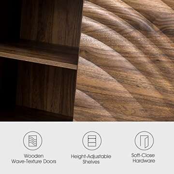 TINA'S HOME Sideboard Buffet Cabinet with 3 Chic-Designed Doors and 3 Adjustable Shelves, Mid-Century Modern Storage Cabinet with Solid Wood Legs for Kitchen, Dining Room and Living Room, Oak