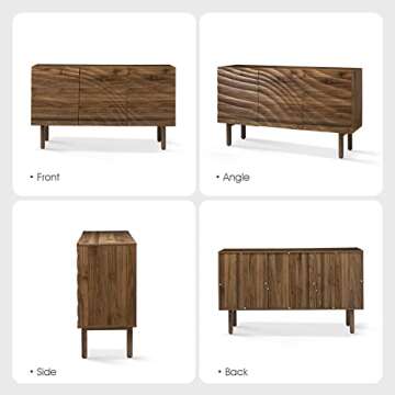 TINA'S HOME Sideboard Buffet Cabinet with 3 Chic-Designed Doors and 3 Adjustable Shelves, Mid-Century Modern Storage Cabinet with Solid Wood Legs for Kitchen, Dining Room and Living Room, Oak