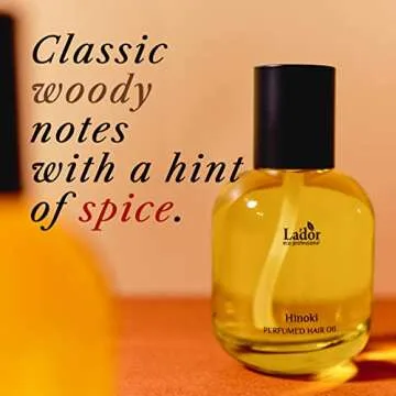 LA'DOR Hair Perfume Oil for Dry Damaged Hair - Anti Frizz Nourishing Fragrance Gloss Oil Serum Leave-In Conditioner Hold Curls & Waves Sulfate Paraben Alcohol Free 1 Fl Oz - Hinoki Korean LADOR