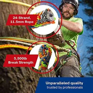 Teufelberger Tachyon Climbing Rope - 24-Strand Polyester Rope for Tree Care Operations (11.5mm x 150ft, GreenBlue)