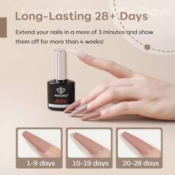 Modelones 9 in One Nail Glue Base Coat Nail Polish Set Brush On Gel Nail Glue 15ml for Rhinestone, False Nails, Base Gel, Blooming Nail Art Gel Nail Kit for Acrylic Nails U V Lamp Needed