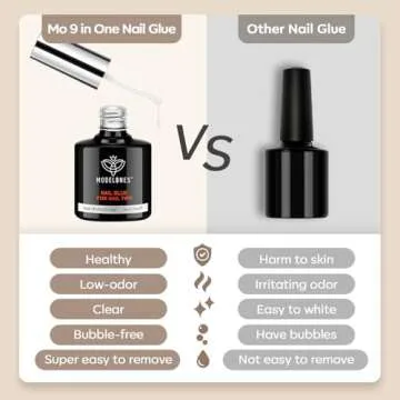 Modelones 9 in One Nail Glue Base Coat Nail Polish Set Brush On Gel Nail Glue 15ml for Rhinestone, False Nails, Base Gel, Blooming Nail Art Gel Nail Kit for Acrylic Nails U V Lamp Needed