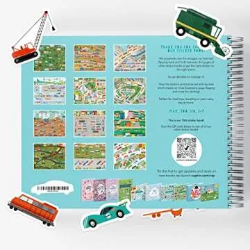 Sticker Book for Kids 2-4, 500+ Kids Stickers, Cars, Trucks, Planes & Trains 12 Coloring Pages 12 Si...