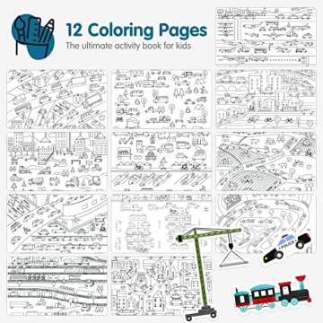 Sticker Book for Kids 2-4, 500+ Kids Stickers, Cars, Trucks, Planes & Trains 12 Coloring Pages 12 Side by Side Scenes, Fun Toddler Travel Activity Coloring and Sticker Books for Ages 4-8 + 8-10
