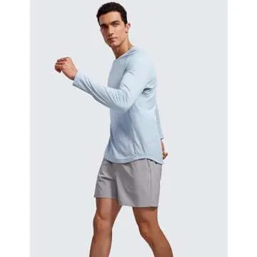 CRZ YOGA Lightweight Long Sleeve Shirts for Men Moisture Wicking Quick Dry T-Shirt Workout Running Basic Tee Tops Chambray Blue Heather X-Large