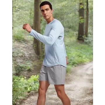 CRZ YOGA Lightweight Long Sleeve Shirts for Men Moisture Wicking Quick Dry T-Shirt Workout Running Basic Tee Tops Chambray Blue Heather X-Large