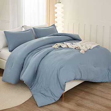Litanika Comforters Queen Size Set Grayish Blue, 3 Pieces Lightweight Solid Bedding Comforter Set, A...
