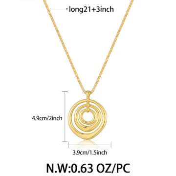 CLASSYZINT 18K Gold Plated Necklace Three Circle Pendant Necklace Boho Sweater Necklace For Women Fa...