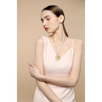 CLASSYZINT 18K Gold Plated Necklace Three Circle Pendant Necklace Boho Sweater Necklace For Women Fashion Jewelry Gift