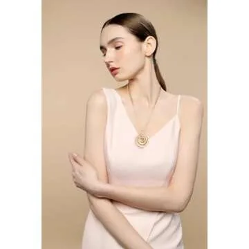 CLASSYZINT 18K Gold Plated Necklace Three Circle Pendant Necklace Boho Sweater Necklace For Women Fashion Jewelry Gift