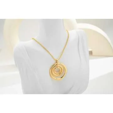 CLASSYZINT 18K Gold Plated Necklace Three Circle Pendant Necklace Boho Sweater Necklace For Women Fashion Jewelry Gift