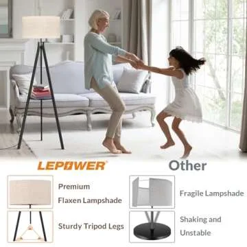 LEPOWER Stylish Wood Tripod Floor Lamp with Shelf