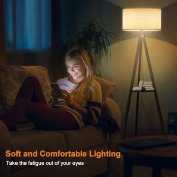 LEPOWER Stylish Wood Tripod Floor Lamp with Shelf