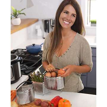 3-Piece Divided Steamer Basket for Pressure Cooker Compatible with Instant Pot Accessories Ninja Foodi Other Mullti Cookers, Strainer Insert Can Cook 3-in-1 (6 Qt - Divider Basket)