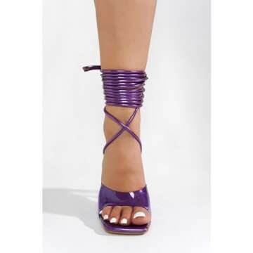 Cape Robbin Swag Women's Lace-up Heels for Women Sexy - Women Heels with Square Open Toe - Tie Up Clear Heels Heeled Sandals - Strappy Prom Shoes for Women -Purple Size 8.5