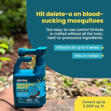 Sunday Mosquito Deleto - Mosquito Repellent & Bug Control Spray - Concentrated Lemongrass & Cedar Oils - for Mosquitoes, Fleas, & Ticks - Lasts up to 4 Weeks - Hose-On Sprayer, 32 Fl Oz