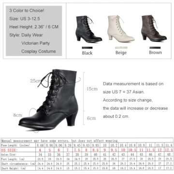 Cozivwaiy Women Vintage Victorian Boots 70s Lace up Ankle Boots Mid Heel Witch Granny Booties Costume Shoes Cone Heel Zipper Almond Toe Black 7