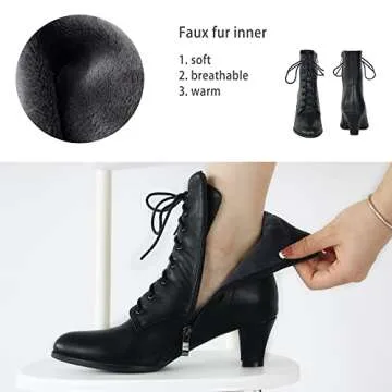 Cozivwaiy Women Vintage Victorian Boots 70s Lace up Ankle Boots Mid Heel Witch Granny Booties Costume Shoes Cone Heel Zipper Almond Toe Black 7