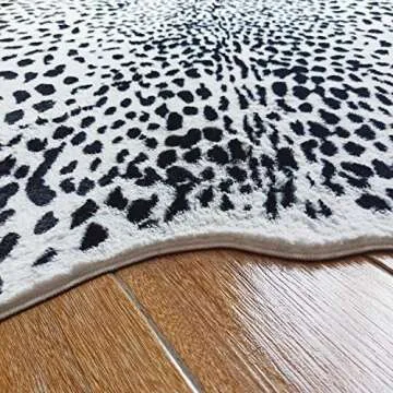 JACCAWS Faux Leopard Rug Large - Black and White Speckled (4.6ft x 6.6ft) - Leopard Print Area Rug for a Western Boho Decor - Synthetic, Cruelty-Free Animal Hide Carpet with No-Slip Backing (Leopard)