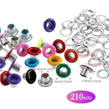 210 Set 3mm Metal Eyelets for Paper Crafts 1/8inch, Colored Eyelets Grommets with Washers, Round Eye...