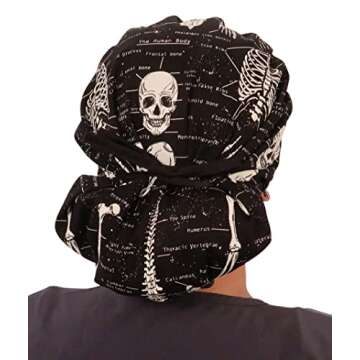 Sparkling EARTH Human Body Skeleton (Glow in The Dark) Banded Bouffant Ponytail Classic Surgical Sty...