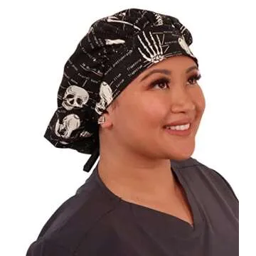 Sparkling EARTH Human Body Skeleton (Glow in The Dark) Banded Bouffant Ponytail Classic Surgical Style Scrub Working Cap - Made in The USA!