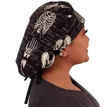 Sparkling EARTH Human Body Skeleton (Glow in The Dark) Banded Bouffant Ponytail Classic Surgical Style Scrub Working Cap - Made in The USA!