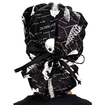 Sparkling EARTH Human Body Skeleton (Glow in The Dark) Banded Bouffant Ponytail Classic Surgical Style Scrub Working Cap - Made in The USA!
