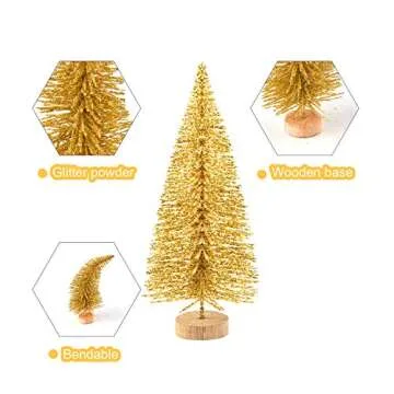 KUUQA 48 Pcs Mini Christmas Trees Bottle Brush Trees Tabletop Model Trees for Christmas Decoration DIY Room Decor Winter Decoration Diorama Models (Gold), Small Size Trees