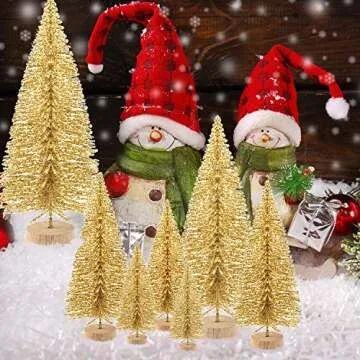 KUUQA 48 Pcs Mini Christmas Trees Bottle Brush Trees Tabletop Model Trees for Christmas Decoration DIY Room Decor Winter Decoration Diorama Models (Gold), Small Size Trees