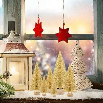 KUUQA 48 Pcs Mini Christmas Trees Bottle Brush Trees Tabletop Model Trees for Christmas Decoration DIY Room Decor Winter Decoration Diorama Models (Gold), Small Size Trees