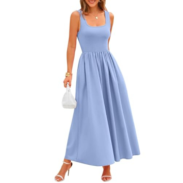 Potany Summer Dresses for Women 2024 Casual Sleeveless Square Neck Flowy Long A Line Beach Vacation ...