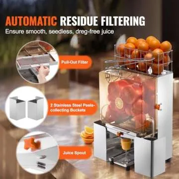VEVOR Commercial Juicer Machine, 110V Juice Extractor, 120W Orange Squeezer for 22-30 per Minute, Electric Orange Juice Machine with Pull-Out Filter Box SUS 304 Tank PP Cover and 2 Collecting Buckets