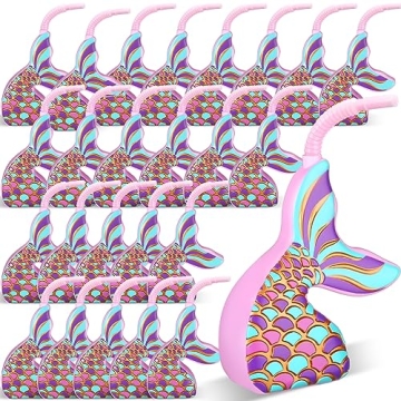 Tanlade Mermaid Cups with Straws for Themed Parties