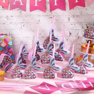 Tanlade Mermaid Cups with Straws for Themed Parties