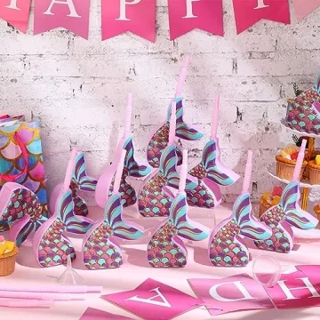 Tanlade Mermaid Cups with Straws for Themed Parties