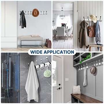 TICONN Wall Mounted Coat Rack, Five Heavy Duty Tri Hooks All Metal Construction for Jacket Coat Hat in Mudroom Entryway (Chrome, 2-Pack)