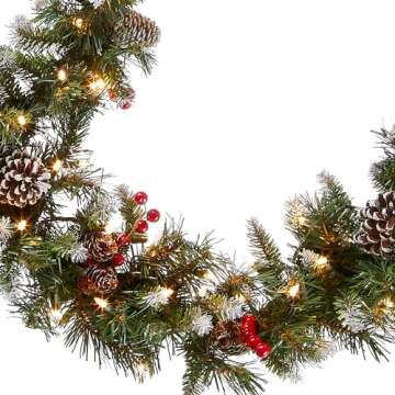 National Tree Company Pre-Lit Artificial Christmas Garland, Green, Frosted Berry, White Lights, Deco...