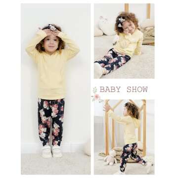 Okgirl Baby Girl Clothes Long Sleeve Hoodie Sweatshirt Floral Pants With Headband Outfit Sets(12-18 Months)