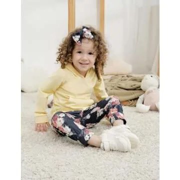 Okgirl Baby Girl Clothes Long Sleeve Hoodie Sweatshirt Floral Pants With Headband Outfit Sets(12-18 Months)
