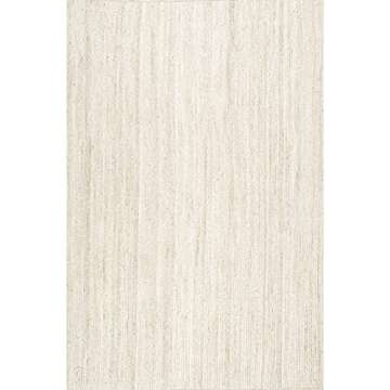 nuLOOM 5x8 Rigo Jute Hand Woven Area Rug, Off White, Solid Farmhouse Design, Natural Fiber, For Bedroom, Living Room, Dining Room, Hallway, Office, Kitchen, Entryway