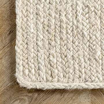 nuLOOM 5x8 Rigo Jute Hand Woven Area Rug, Off White, Solid Farmhouse Design, Natural Fiber, For Bedroom, Living Room, Dining Room, Hallway, Office, Kitchen, Entryway