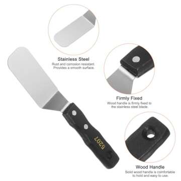 HARFINGTON No.5207 Painting Palette Knife Stainless Steel Flat Large Spatula Pallet Knife Metal Scraper with Wood Handle for Oil Acrylic Paint Canvas Color Mixing Spreading