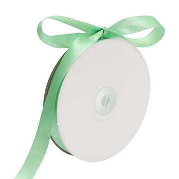 ORIKUKEET Mint Green Polyester Ribbon Single-Sided Shiny 5/8" Width, 50 Yards,Perfect for DIY Crafts, Wedding Decoration, Gift Wrapping and Flower Art (Mint)