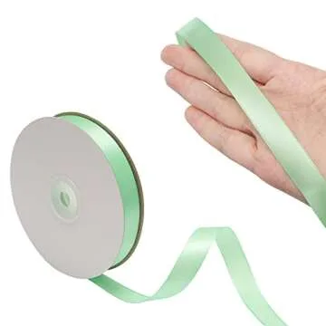 ORIKUKEET Mint Green Polyester Ribbon Single-Sided Shiny 5/8" Width, 50 Yards,Perfect for DIY Crafts, Wedding Decoration, Gift Wrapping and Flower Art (Mint)