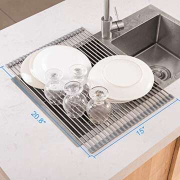 SR SUN RISE Roll Up Dish Drying Rack Over The Sink (Warm Gray, 20.8" x 15")