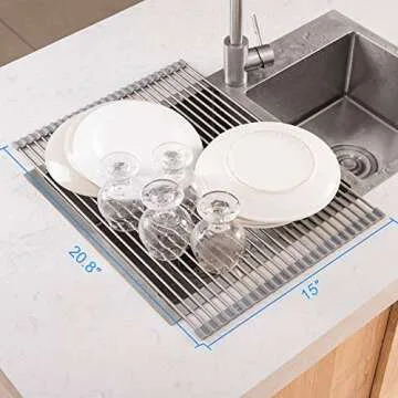 SR SUN RISE Roll Up Dish Drying Rack Over The Sink (Warm Gray, 20.8" x 15")