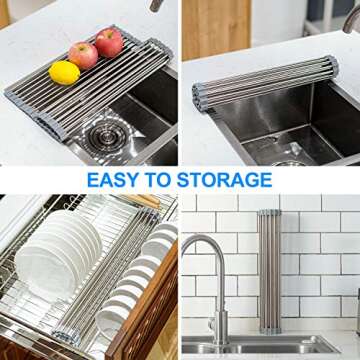 SR SUN RISE Roll Up Dish Drying Rack Over The Sink (Warm Gray, 20.8" x 15")