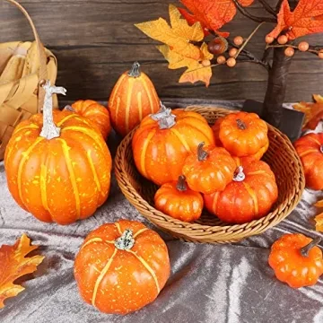 12 Pcs Orange Pumpkins for Halloween and Thanksgiving Decor